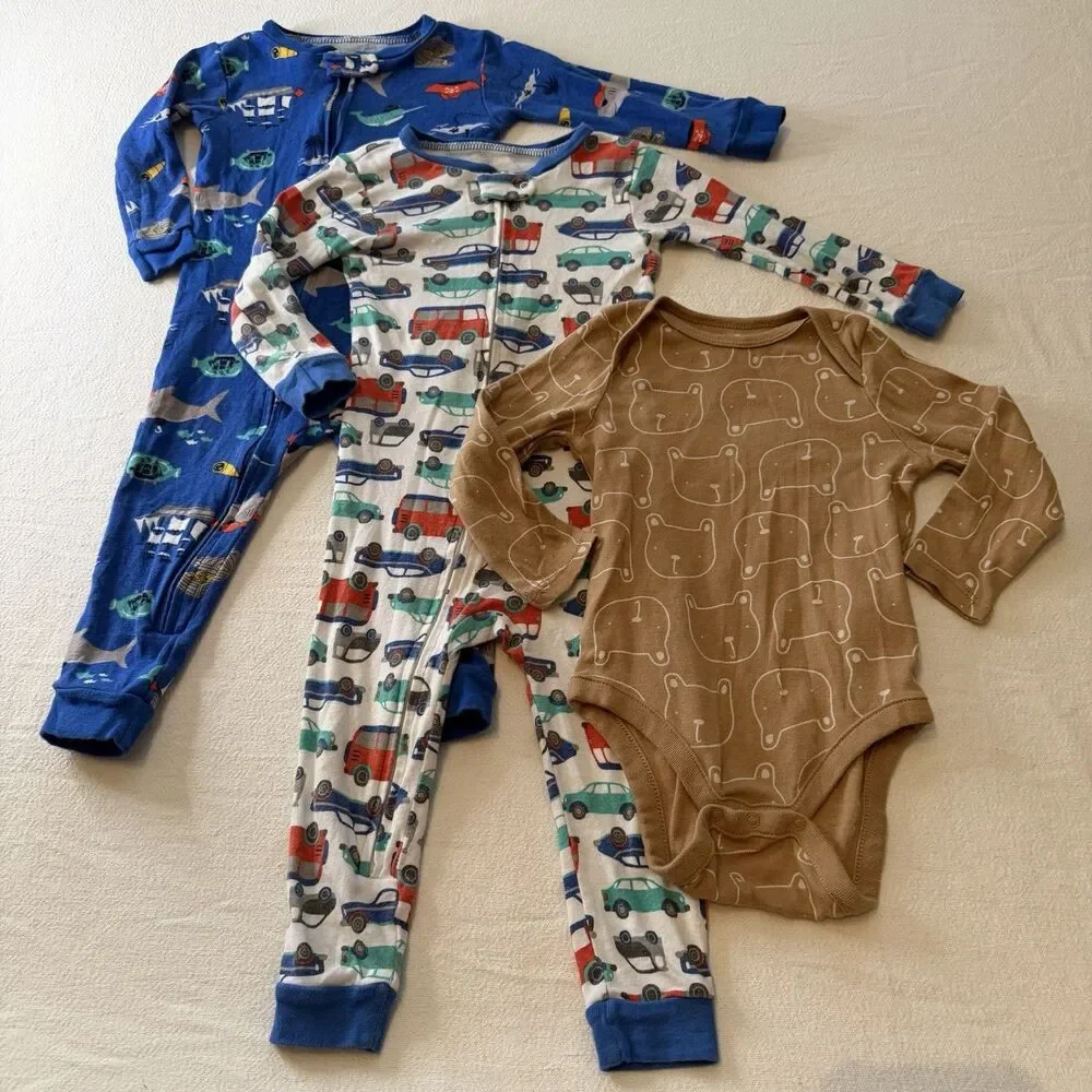 Set Of 3 Simple Joys & Baby Gap Pajamas SZ 12m-18m Boys Lot Bundle Sleeping Deal